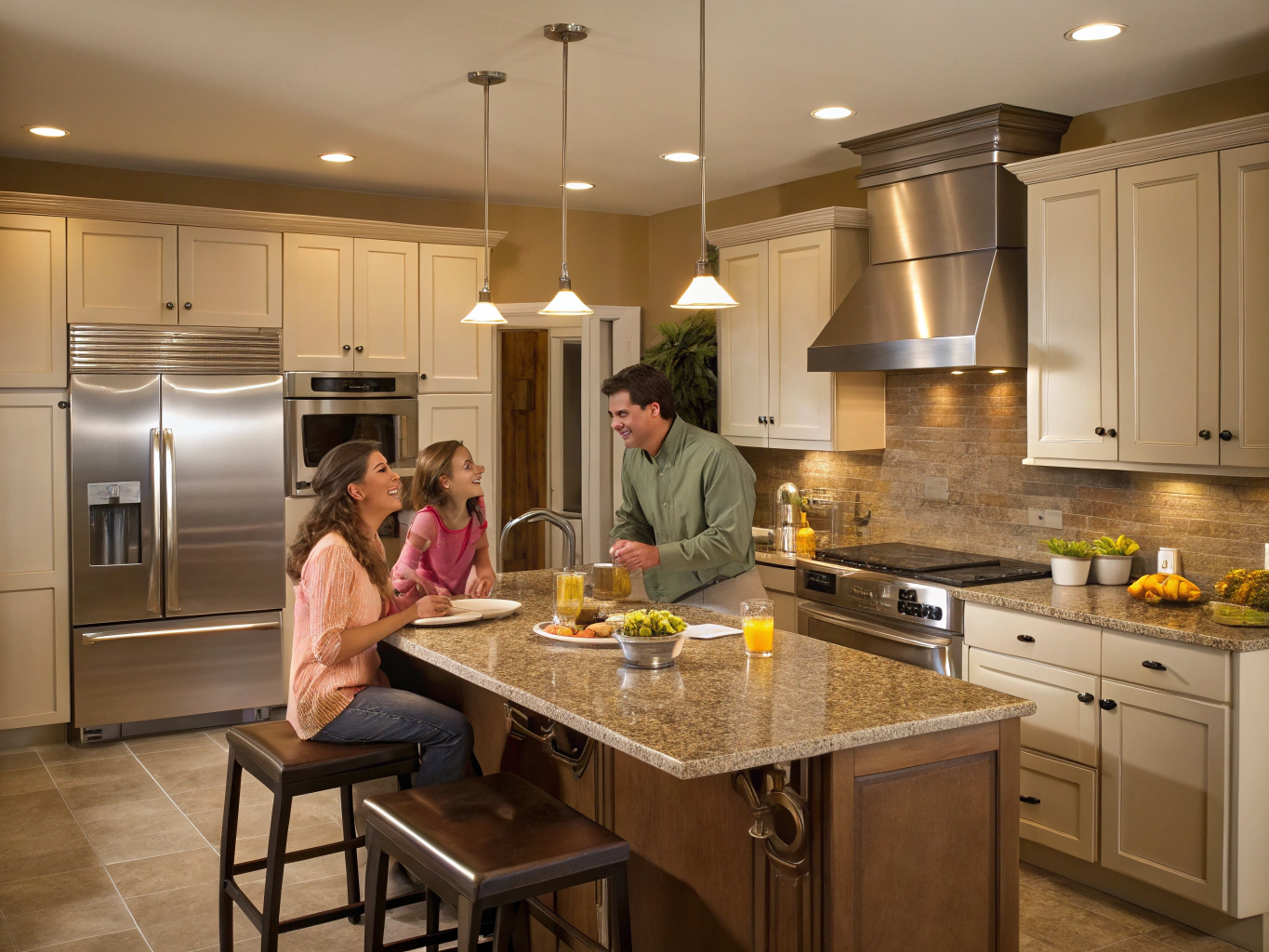 Happy family in a modern kitchen with dependable home appliances