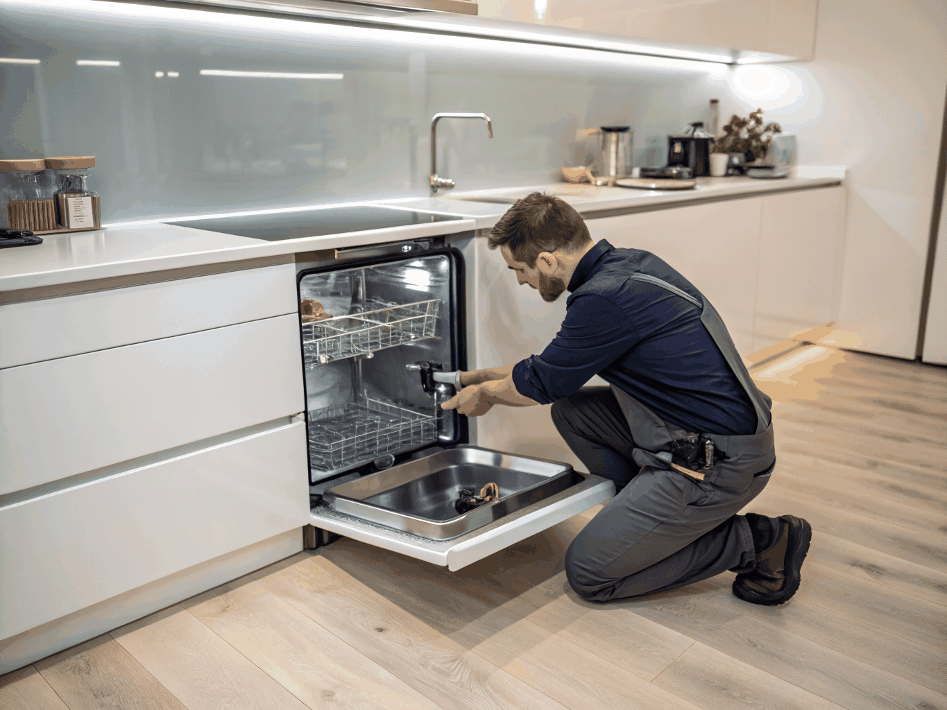 Appliance repair technician optimizing high efficiency kitchen system in Alpharetta GA