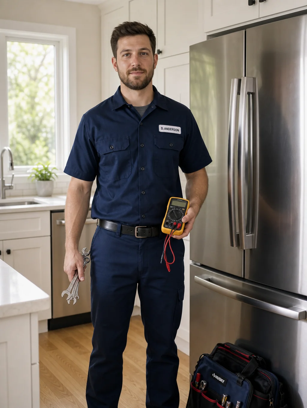 Certified technician diagnosing refrigeration system with digital tools in Alpharetta GA