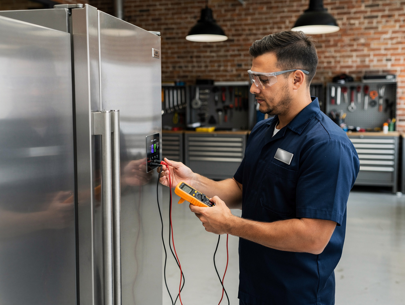 Certified technician inspecting a kitchen appliance in Johns Creek