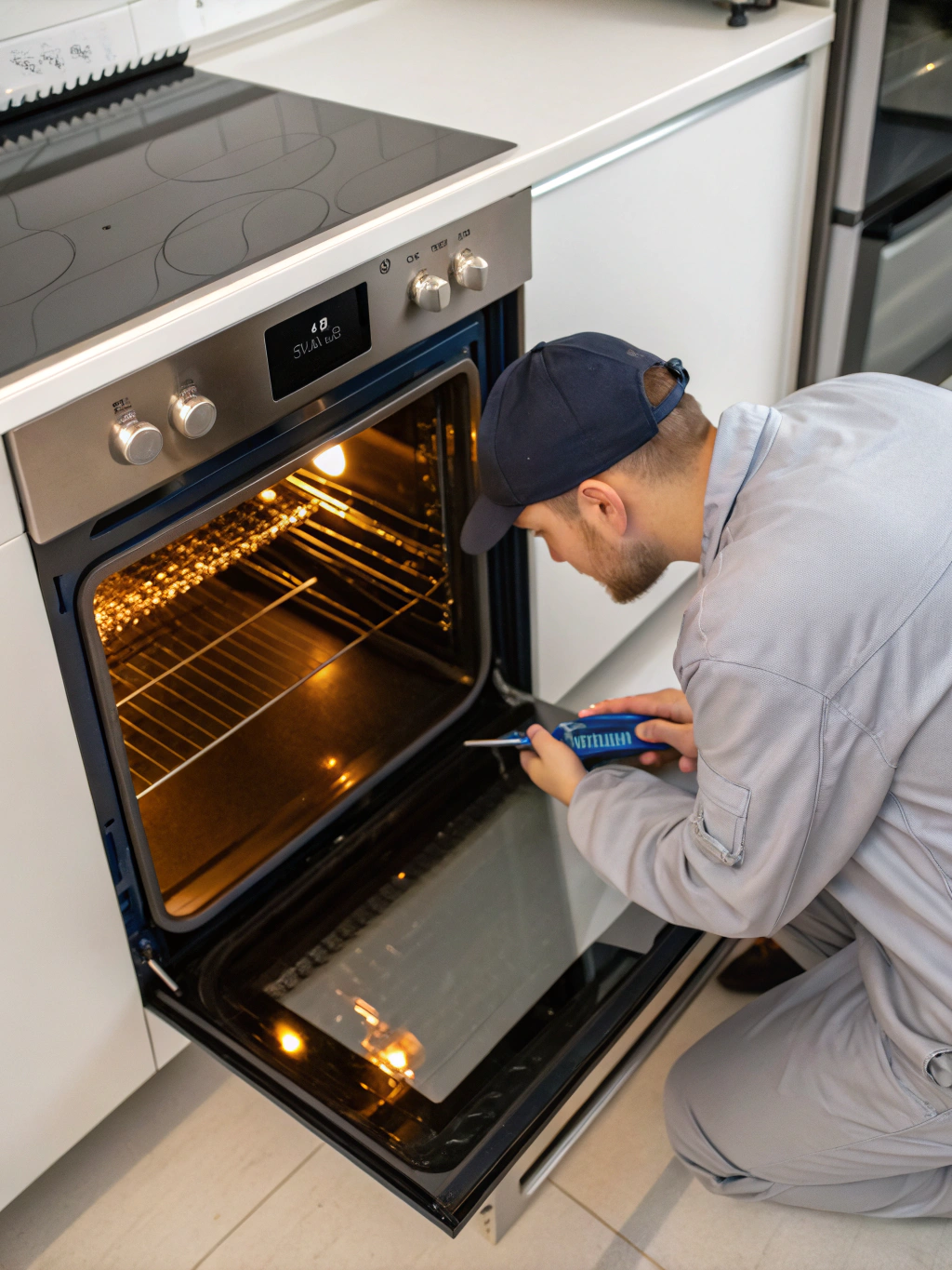 Master repair specialist troubleshooting oven temperature control and bake igniter components